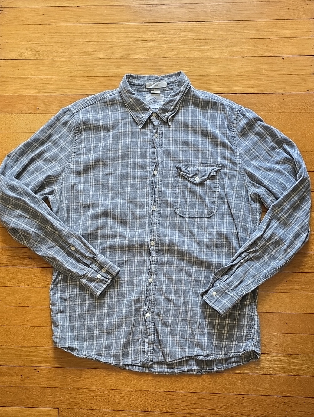 B.D. Baggies Foundry, Plaid Button Front Shirt, Gray & White, Vguc, Men's L